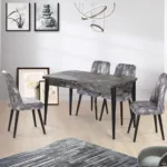 SİYAH MERMER DESEN AÇILIR MASA VE SANDALYE TAKIMI