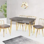 GOLD SİYAH MERMER DESEN MASA VE SANDALYE TAKIMI