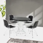 KROM SİYAH MERMER DESEN MASA VE SANDALYE TAKIMI