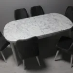 BEYAZ MERMER DESEN MASA VE SANDALYE TAKIM