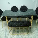 GOLD SİYAH MASA VE SANDALYE BENCH TAKIMI